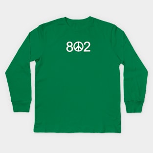 802 Vermont Peace Area Code White Lettering Kids Long Sleeve T-Shirt